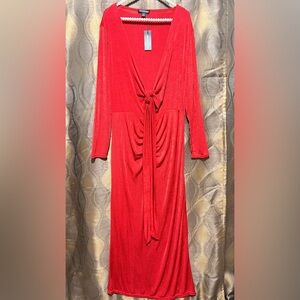 PrettyLittleThing Red Ruched Cowl Neck Long Sleeve Dress
